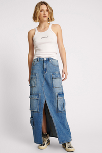 PACIFICA 90S CARGO POCKET COLUMN DENIM SKIRT