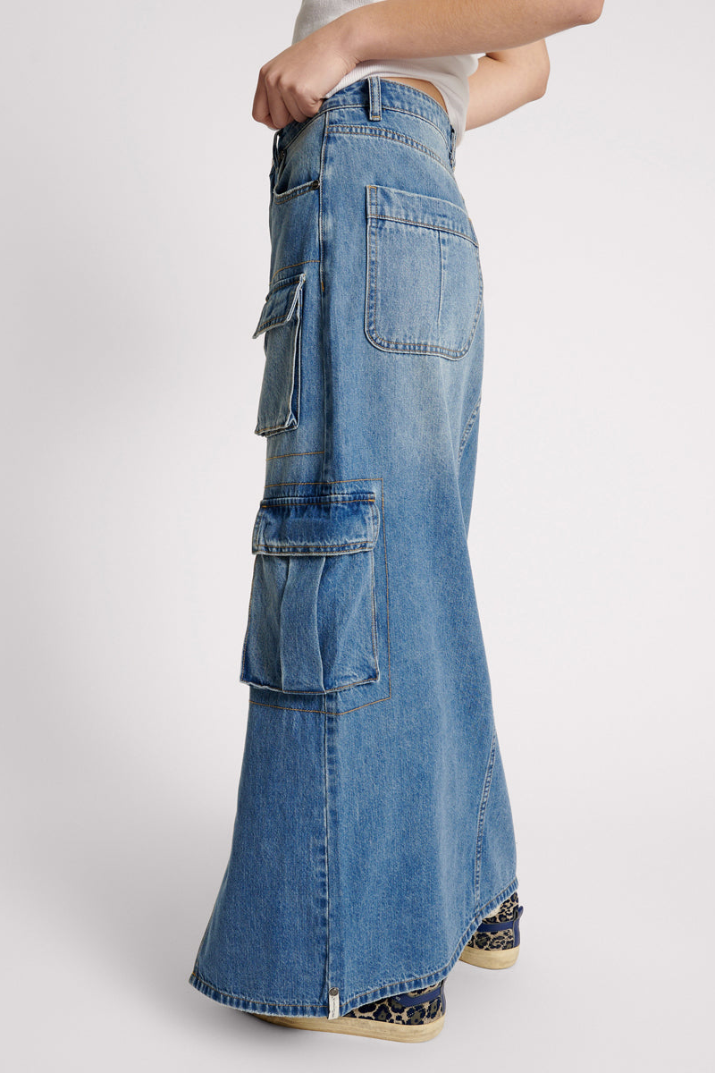 PACIFICA 90S CARGO POCKET COLUMN DENIM SKIRT