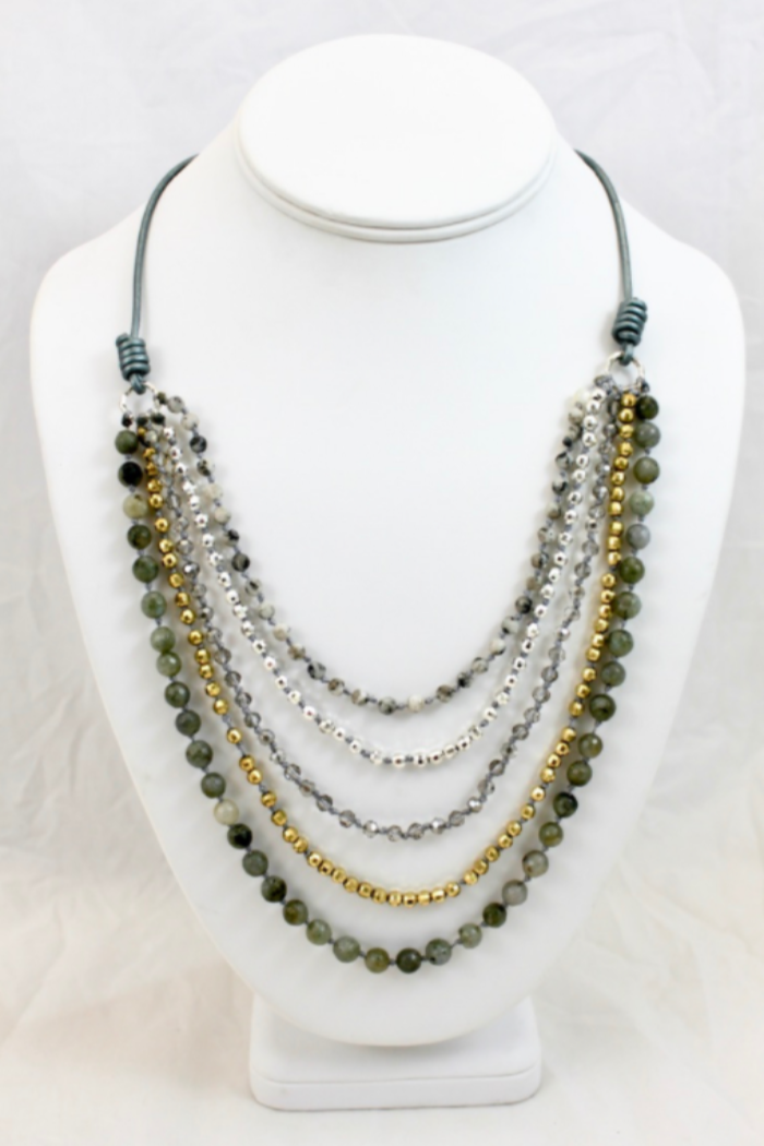 Semi Precious Stone Mix Hand Knotted Short Necklace