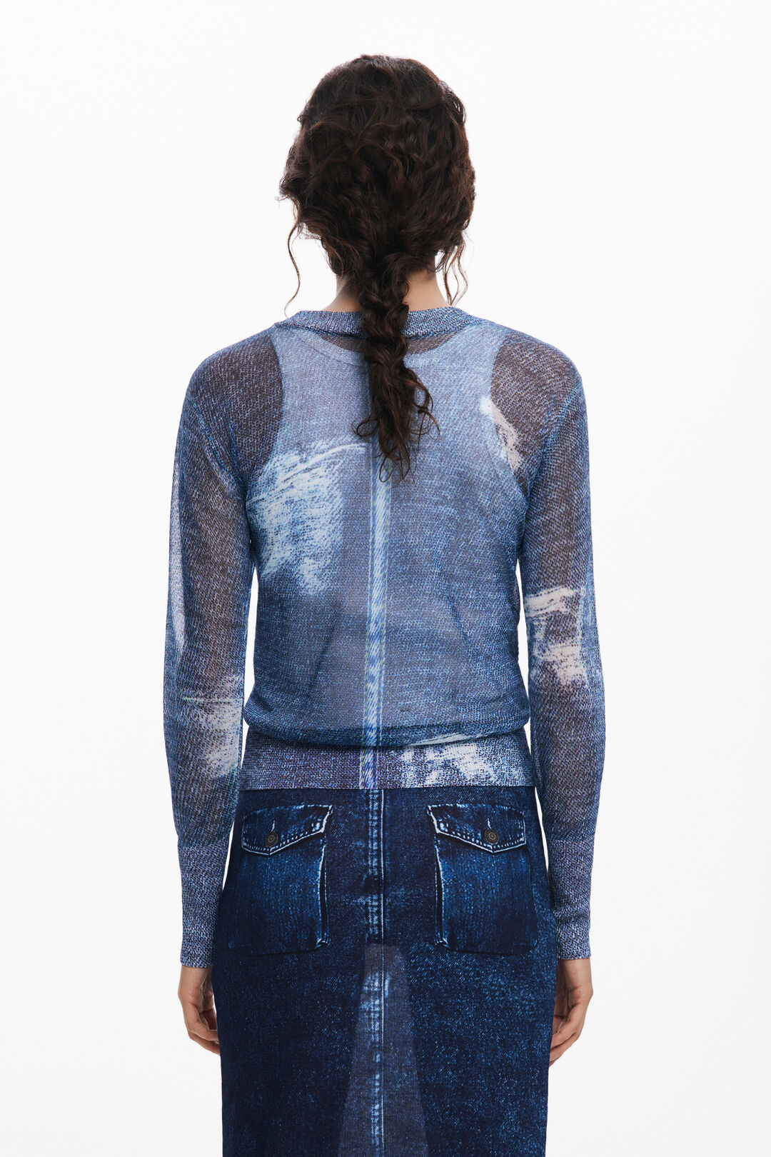 Denim Effect Sheer Sweater