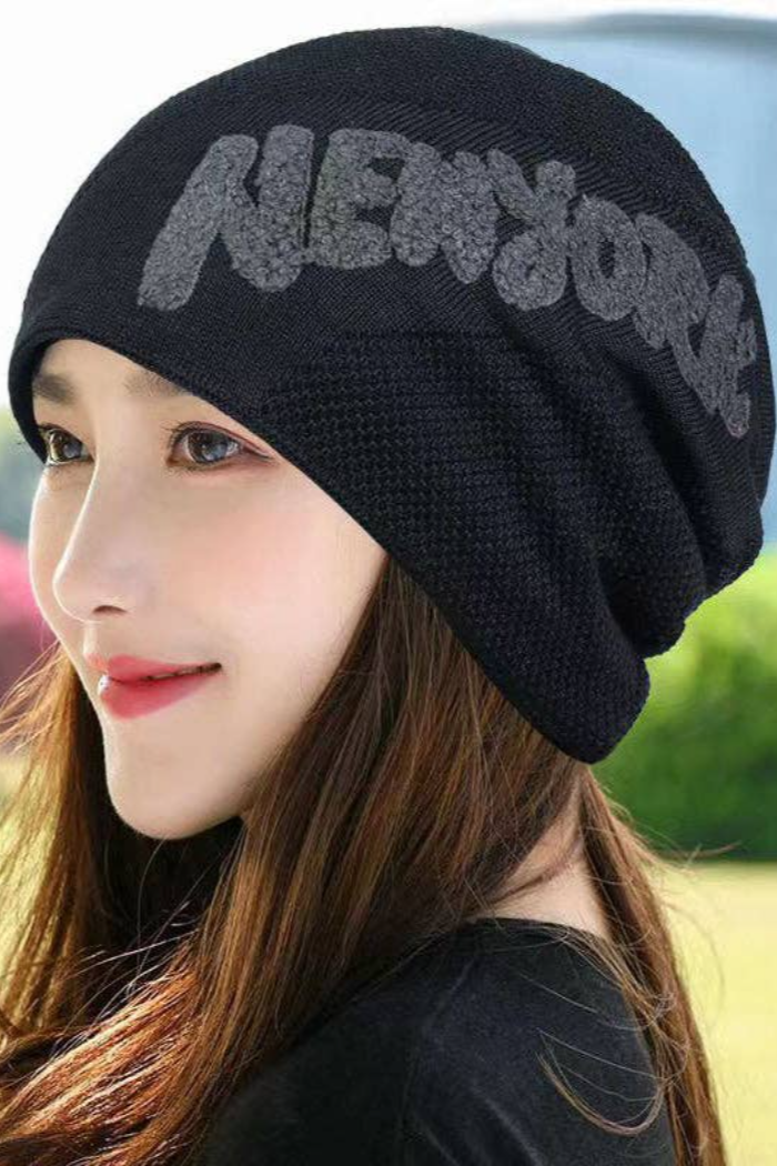 Simple Black Comfy Letter Embroidery Knit Boonie Hat