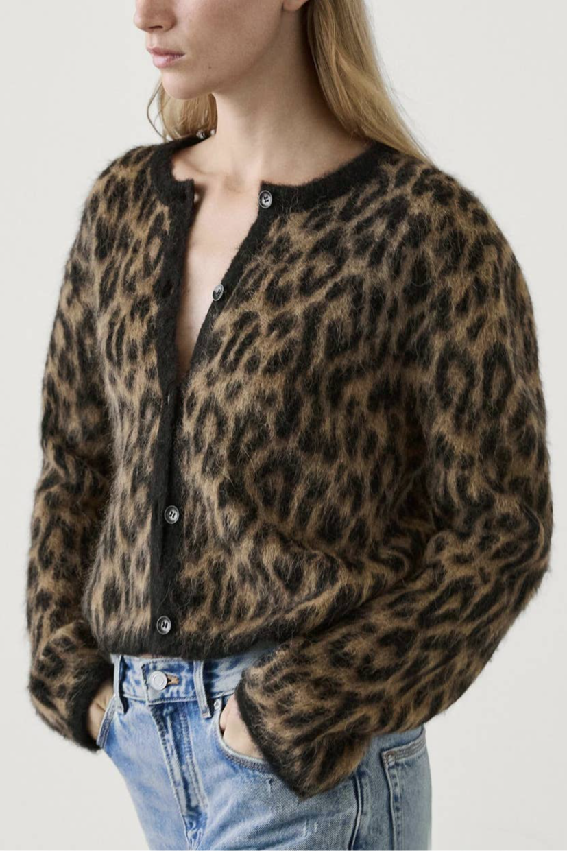 Stylish Casual Leopard-Print Knitted Cardigan