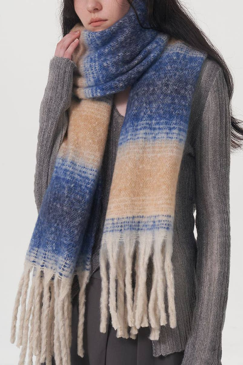 WARM AND COMFORTABLE STRIPED PLAID FRINGED SCARF_CWASC0333