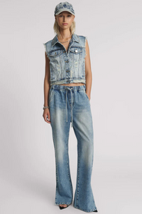 Roadhouse Wide Leg Drawstring Denim Jeans - Sunset Blue