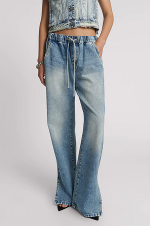 Roadhouse Wide Leg Drawstring Denim Jeans - Sunset Blue