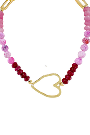 Hailey Heart Gemstone Handmade Beaded Choker Necklace Gold