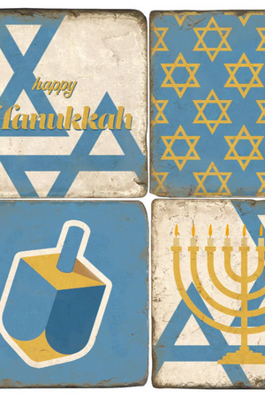 Happy Hanukkah - Tumbled Marble Coasters Set/4