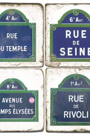 Paris Street Signs - Tumbled Marble Coasters Set/4