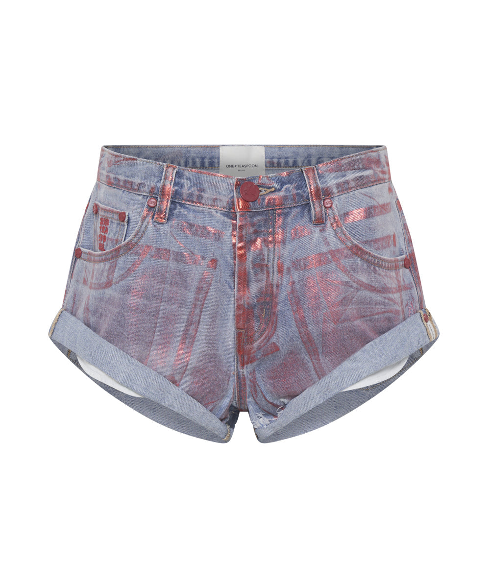 RED DEVIL BANDITS LOW WAIST DENIM SHORTS