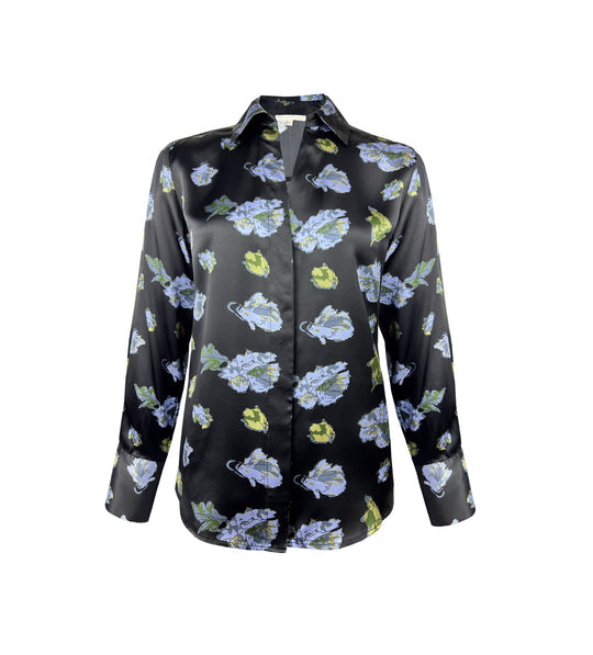 Printed Runway Shirt - Black Flora Garden